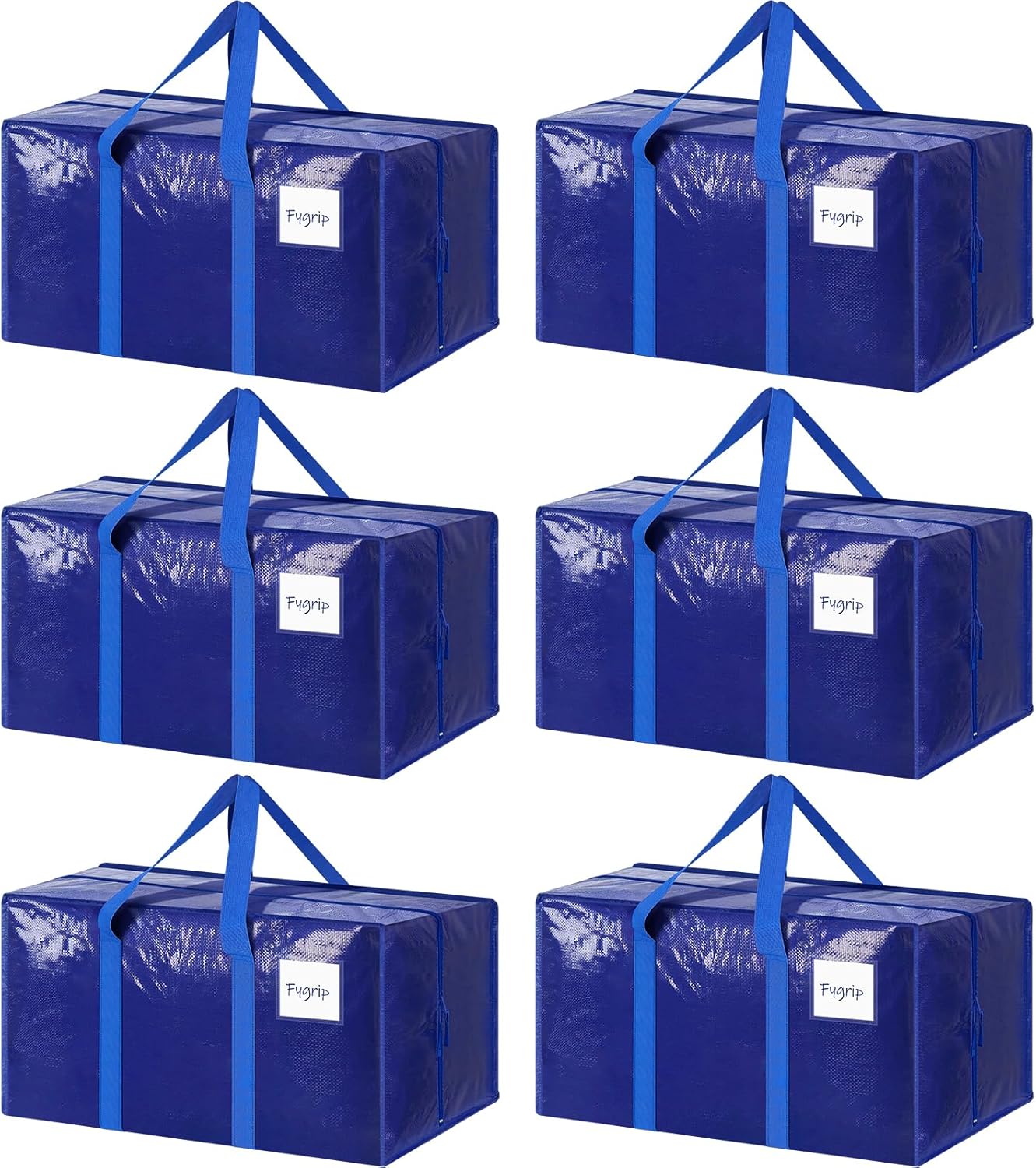 Regine Switzerland 6-Pack Extra Heavy Duty Moving Bags - Strong Zipper & Comfortable Handles, Durable Storage Totes in Blue