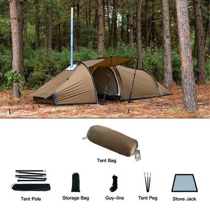 POMOLY Tunnel Tent for 1-2P Camping, Locomotive 2 Chimney Tent for 4 Season Hiking, Backpacking, Hunting (Without a Ground Sheet)