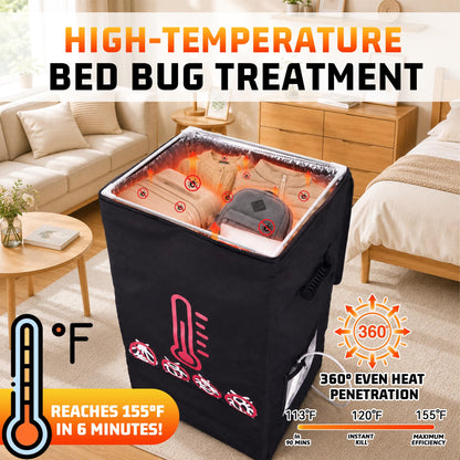 Portable Bed Bug Heater, High-Temperature Heat Treatment System with Timer & Thermometer, 360° Even Heating Chamber for Luggage, Clothes & Household Items