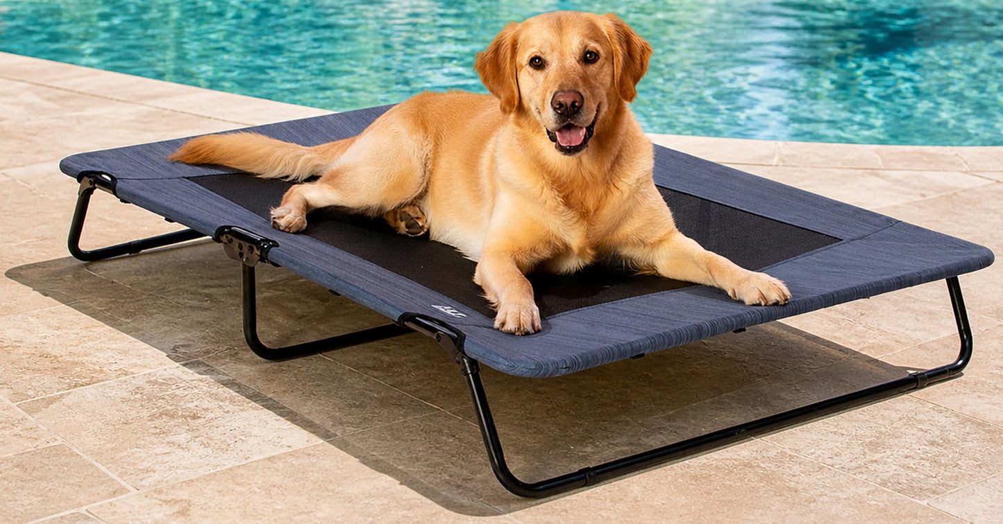 Pet Gear Lifestyle Pet Cot Elevated Bed, No Assembly Required, Premium Tear Resistant Cooling Mesh, Indoor & Outdoor, Lightweight & Portable, 50 Inch, Caribbean Ocean