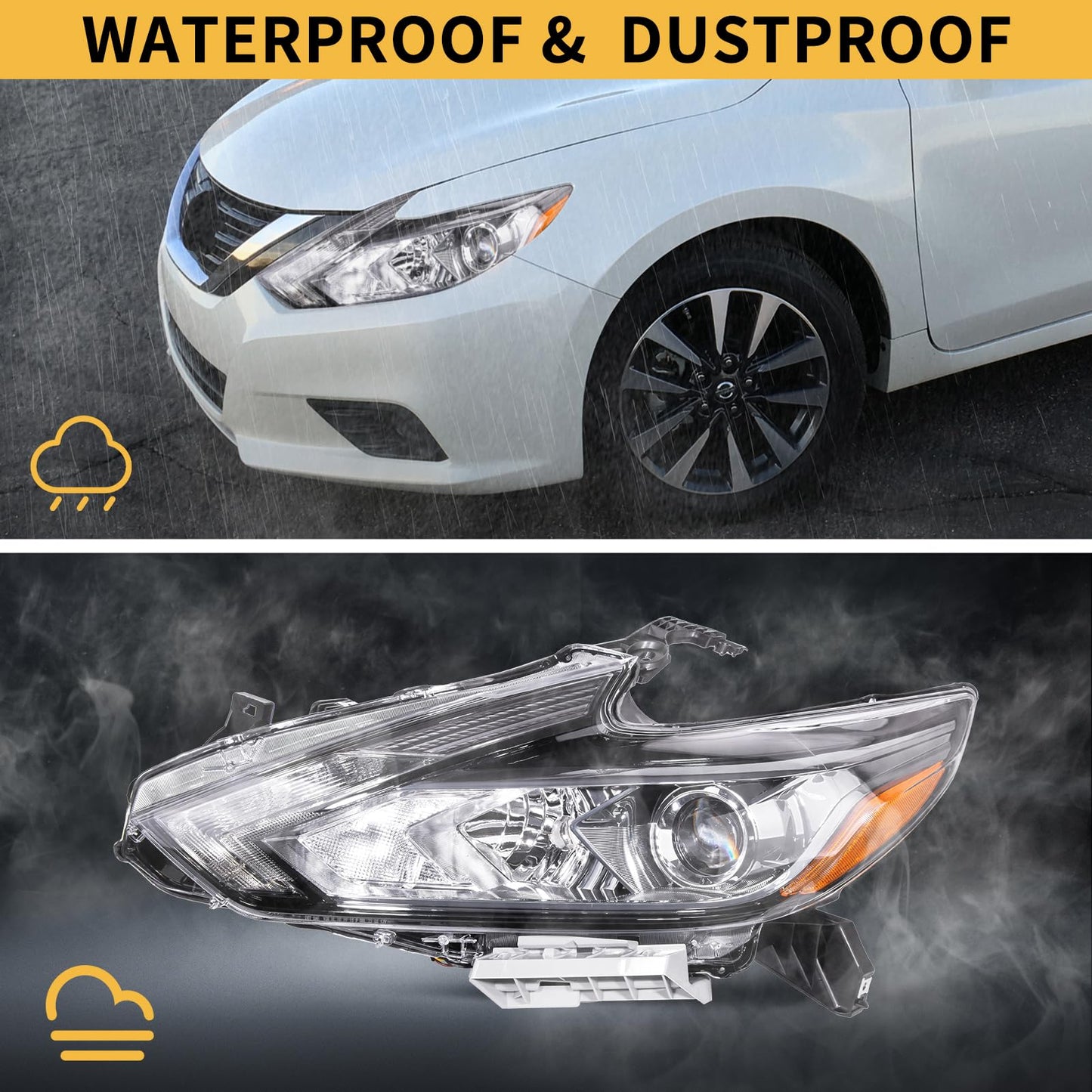 ShotFiled Halogen Headlights Compatible with 2016 2017 2018 Nissan Altima Headlamp w/o LED DRL Black Housing Headlight（Left Driver Side