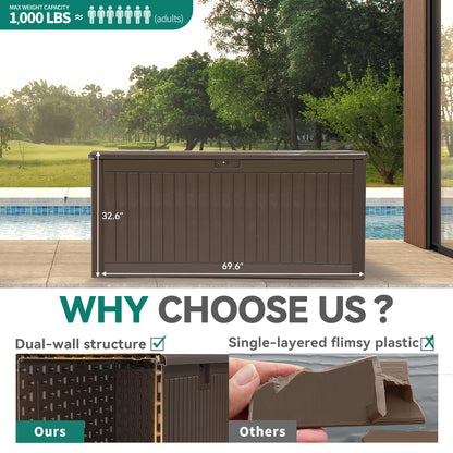 YITAHOME 320 Gallon Extra Large Deck Box, Double-Wall Resin Outdoor Storage Box with Flexible Divider for Patio Cushions Pool Supplies Garden Tools, 1000lbs Load Capacity, Lockable&Waterproof (Brown)