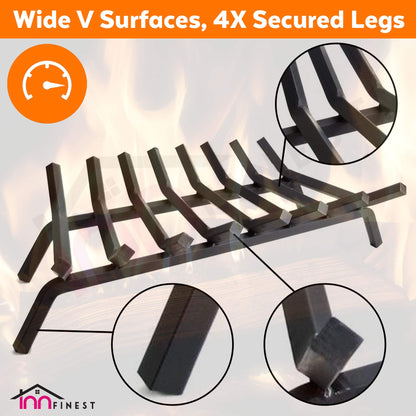 InnFinest 33 inch 8 Bar Fire Grates, Heavy Duty Solid Steel Indoor Chimney Hearth Outdoor Fire Place Kindling Tool Pit Wrought Iron Wood Stove Firewood Burning Rack