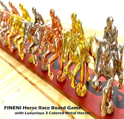 Horse Racing Game for Adults With 11 Luxurious Metal Horses (Silver Black Rose Gold) 22 Pine Wood Race Game Board Dice &amp Card Included (Log Color3)