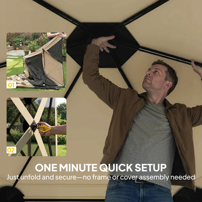 Outsunny 10 x 11 ft Pop Up Gazebo Screen Tent, Outdoor Portable Instant Camping Canopy Screen House Sun Shelter with Mesh Nettings, Carry Bag, Ground Stakes, Ropes for Patio, Backyard, Beige