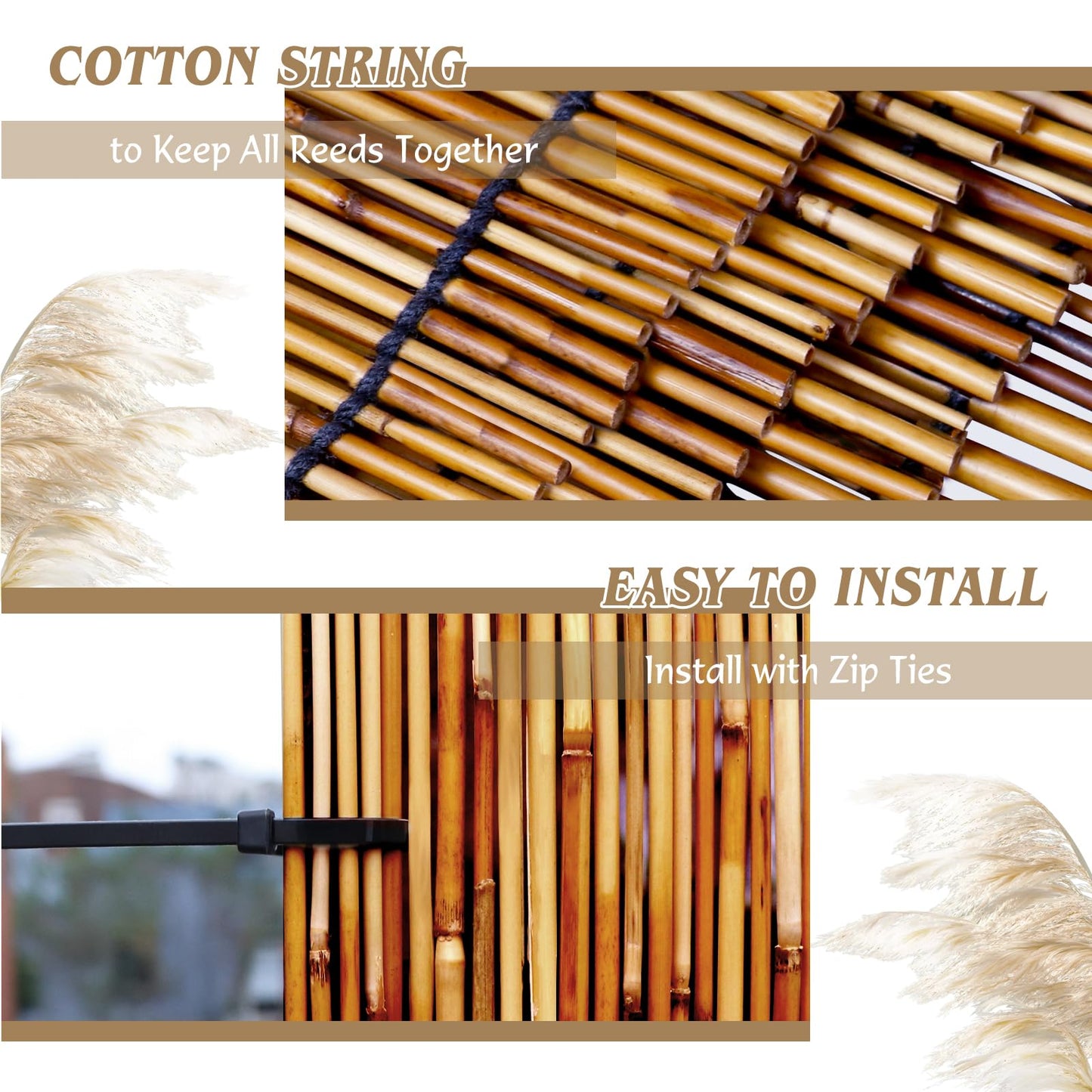 Natural Reed Fencing Rolls,6FT X 16.4FT Reed Screen Curtain Bamboo Fence Covering Privacy for Outdoor Backyard Patio Garden Decorative Fence (Brown)