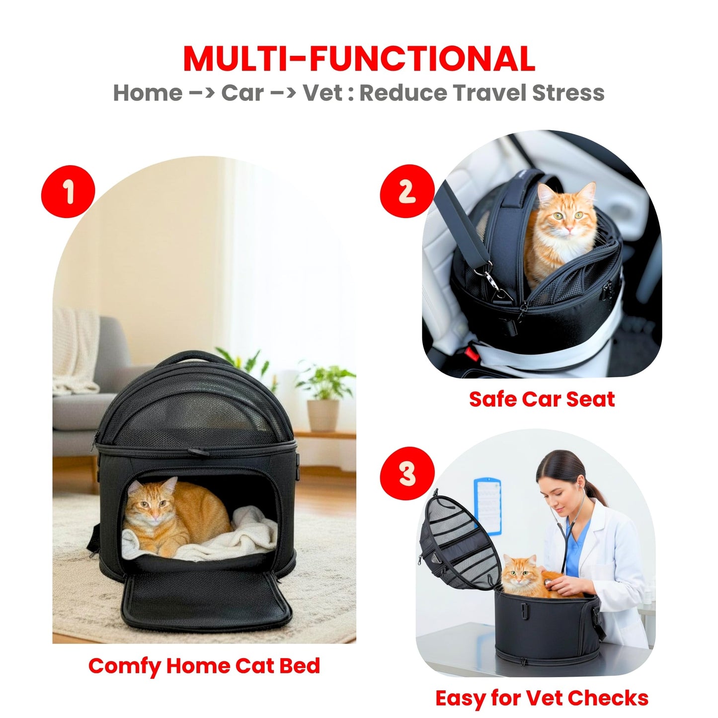 PawsInCar Crash-Tested 3-in-1 Portable Small Dog Car Seat, Cat Bed & Pet Carrier – CPS Certified for Crash Protection & Safe Travel