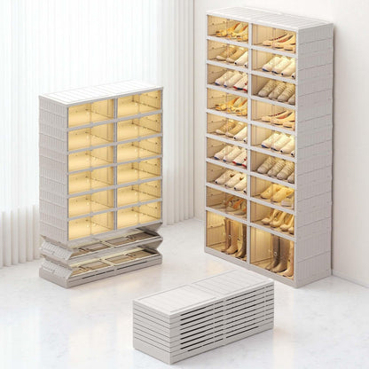 ZENTOBAX 9-Tier Foldable Shoe Rack Organizer for Closet, Holds 36 Pairs Collapsible Plastic Storage Cabinet with Doors, Easy Assembly Large Shoe Shelf