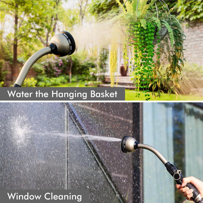 RESTMO Heavy-Duty Watering Wand - 10 Spray Patterns, 15-Inch Metal Hose Nozzle with Thumb Control for Hanging Baskets & Shrubs
