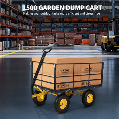 1400 LB Heavy Duty Garden Wagon Cart – 13" All-Terrain Tires, 3-in-1 Utility Yard Trailer with Removable Side Panels, Outdoor Metal Wagon for Lawn, Yard, Backyard