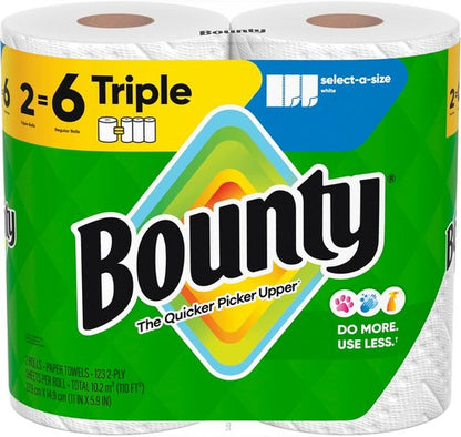 Bounty Select-A-Size Paper Towels - White, 2 Triple Rolls for Superior Absorbency