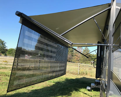 Tentproinc RV Awning Sun Shade Screen 8' X 13' 3'' (American Flag) Black Mesh Sunshade Camper Trailer Awning Shade Screen UV Blocker Completed Kits