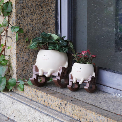 QIAOLY Rocking Chair Face Resin Planter Pot with Drainage Cute Flower Pots for Succulents Plants Live Indoor Outdoor Planters for Houseplants Gift Small (Small)