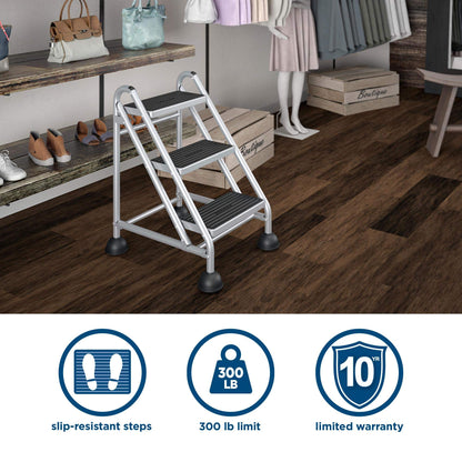 Cosco 3-Step Rolling Step Ladder, Grey