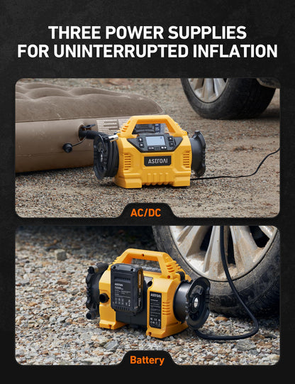 AstroAI MC3 Cordless Tire Inflator Portable Air Compressor for Car Tire Pump 160PSI with HD Screen, 3 Power Sources & Dual Powerful Motors, Heavy Duty Air Pump Inflation/Deflation