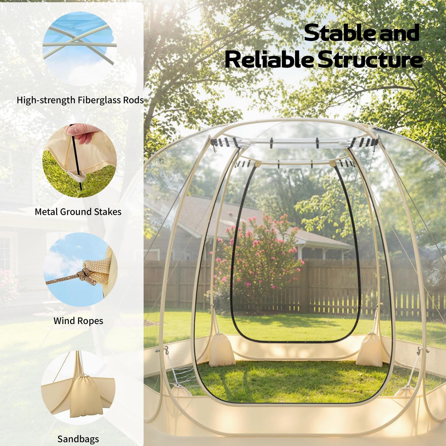 Lenotos Pop Up Bubble Tent, 10 x 10 FT Instant Igloo Tent Suitable for 4-6 People, Screen House for Patios, Cold