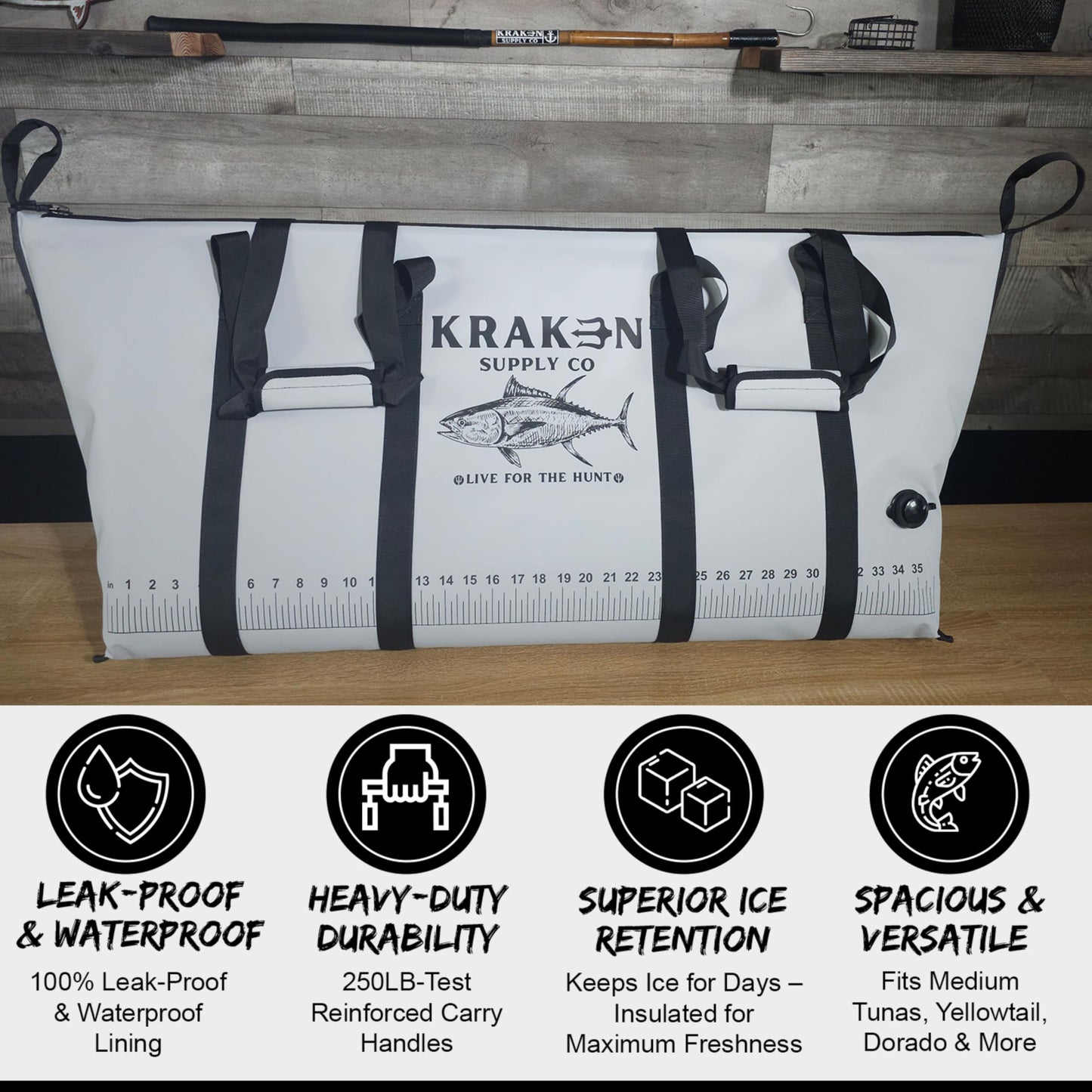KRAKEN SUPPLY CO 48'' Fish Kill Bag Game Bag Leak Proof Insulated for Offshore Inshore Fishing Designed in USA (48X24)