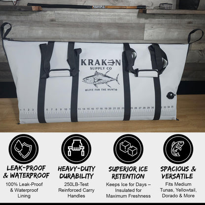 KRAKEN SUPPLY CO 48'' Fish Kill Bag Game Bag Leak Proof Insulated for Offshore Inshore Fishing Designed in USA (48X24)