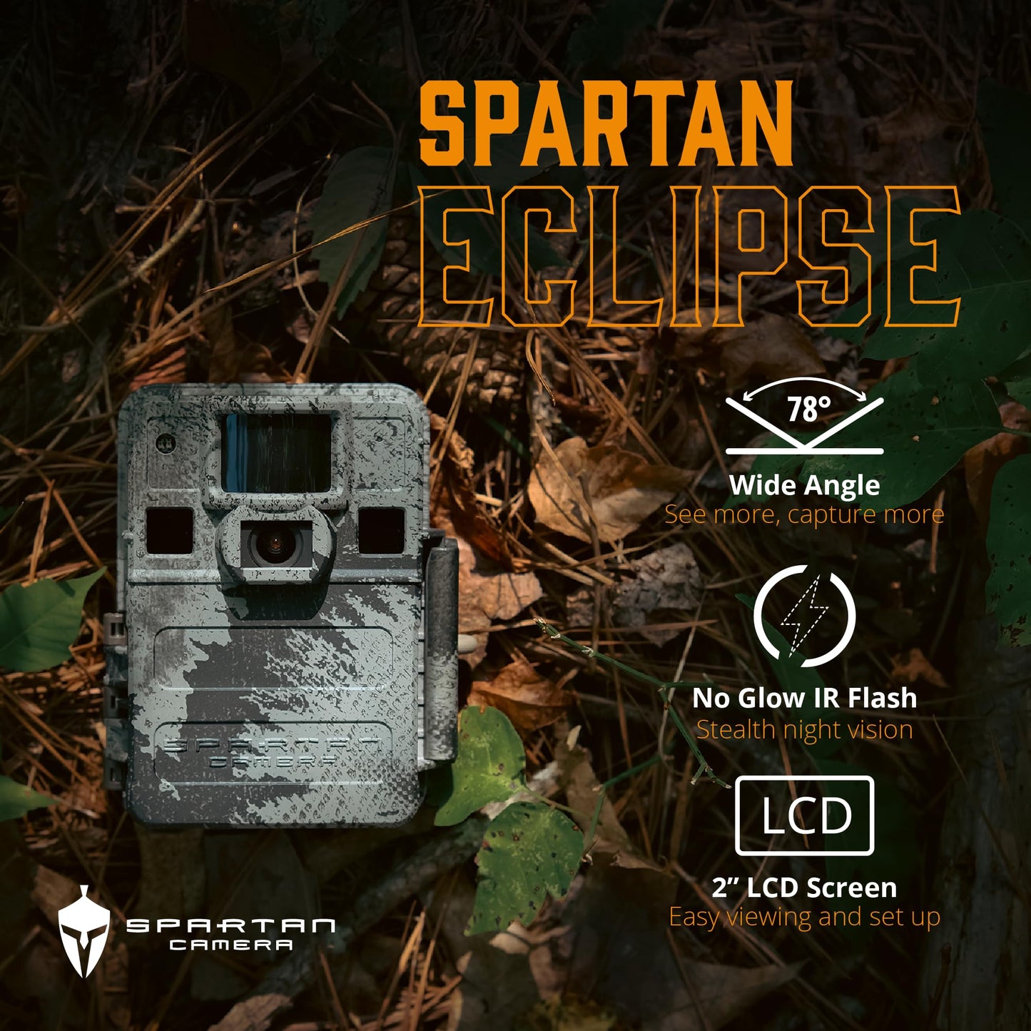Spartan Camera Eclipse Non-Cellular Trail Camera, 24MP Photos, 1080P Video with Sound, No Glow Flash, 60ft Motion Detection, 78° Wide-Angle, Compact Size Easy to Carry, Rugged & Weather-Proof