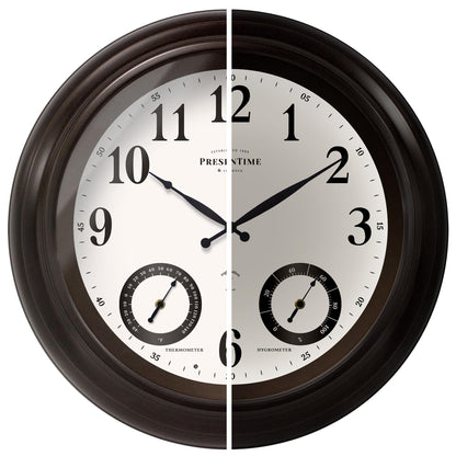 PresenTime & Co 24" Jameson Illuminated In/Outdoor Clock, Modern Farmhouse, Self-Illuminated, Waterproof, Weather Station (Thermometer & Hygrometer), Metal Clock, Oil Rubbed Bronze Finish(Night Light)