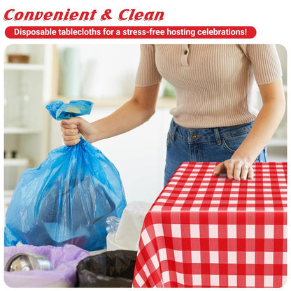 4Pack Plastic Table Cloth Ddisposable, 54" x 108" Table Cloth Rectangle Table, Waterproof Red and White Checkered Tablecloth, Outdoor Picnic Table Cover for Birthday Party Gathering Holiday Dinner