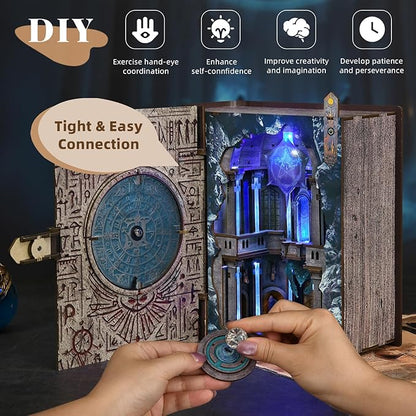 Magic Booknook Building Set with LED Light Mini Bookend Building Kit for Bookshelf &amp Home Decor DIY Miniature Book Nook Building Model for Kids Adults Teens (Circle of Magic)