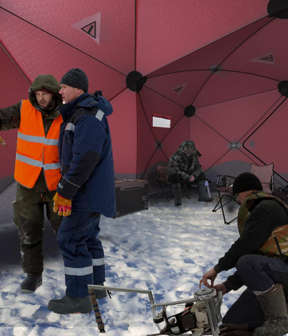 ActiveTrail Ice Fishing Tent Insulated Pop Up Hub Style Ice Shanty, 11.6 x 6.5 x 6 ft Portable Ice Fishing Shelter for 6 to 8 People, Windproof Ice Fishing Hut with Carry Bag, Ice Anchors, Vents