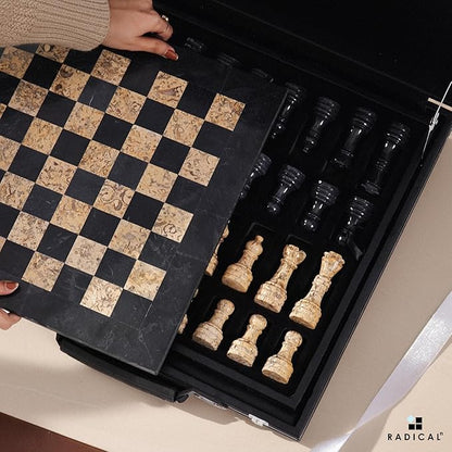 Radicaln Marble Chess Set 15 Inches Black &amp Coral with Storage Box Handmade Classic Board Games for Adults Luxury Marble Chess Board &amp Chess Pieces for Gifts