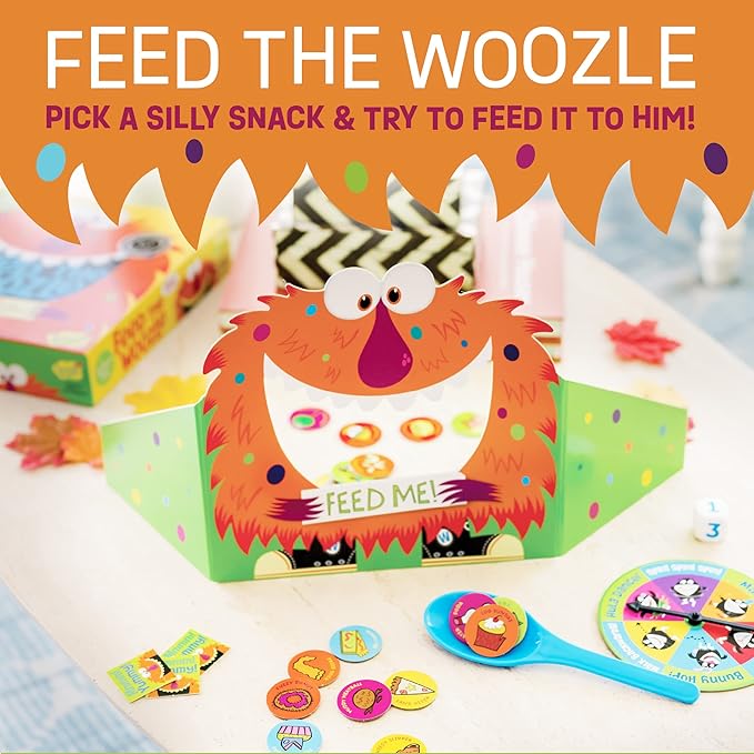 Peaceable Kingdom Feed the Woozle Cooperative Game for 2 to 5 Kids Ages 3+ - Learn Social Skills While Completing Physical Challenges