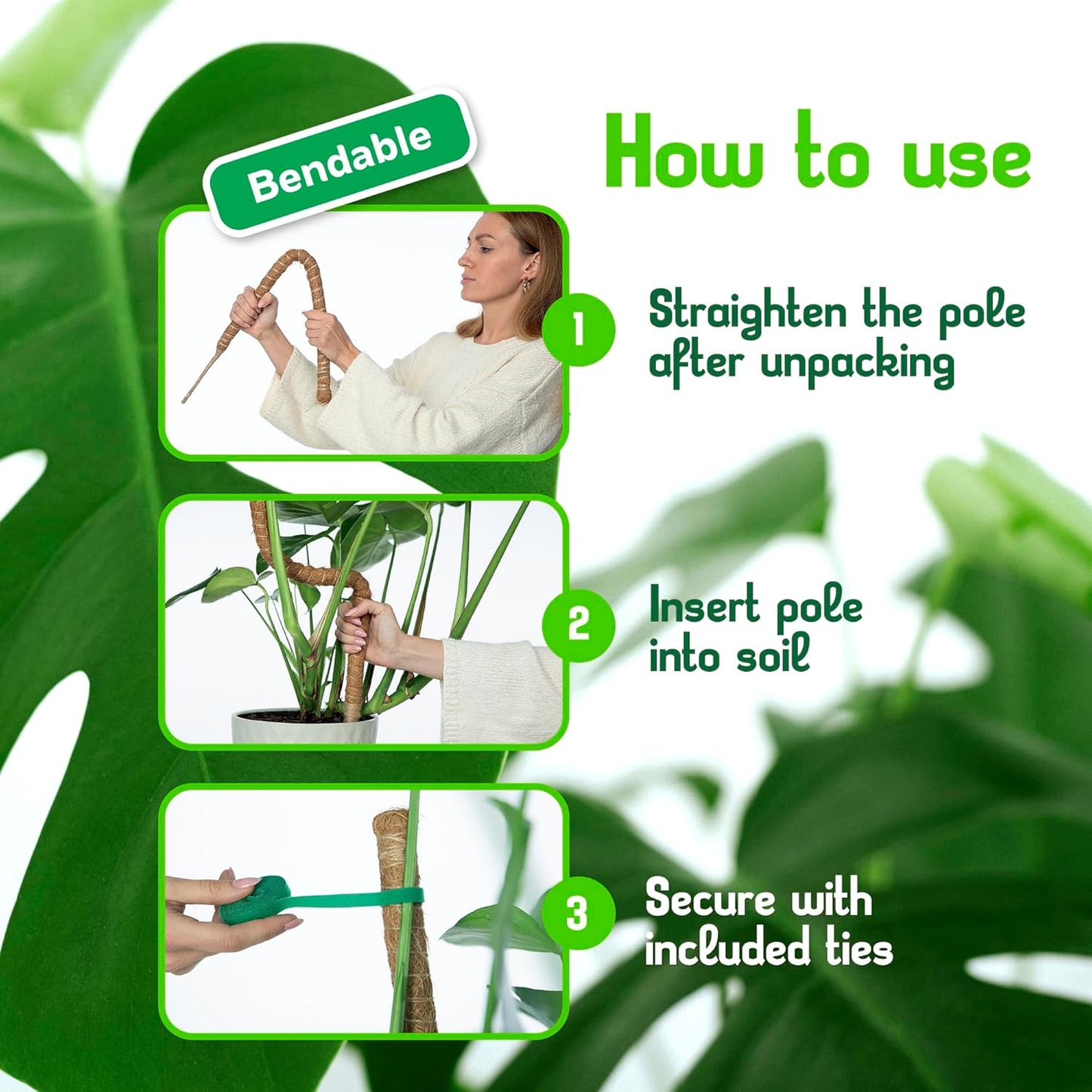 Monstera Plant Support Stakes - 28" Sturdy Moss Poles for Indoor Climbing Plants | 2 Pack