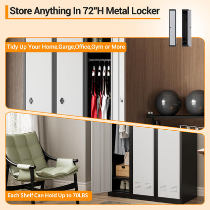 GAOMON Metal Locker, Metal Storage Locker with Shelves and Doors, Perfect for Employees and Students, Ideal for Offices, Schools, Gyms, Homes, and Garages, Assembly Required, Grey & Black