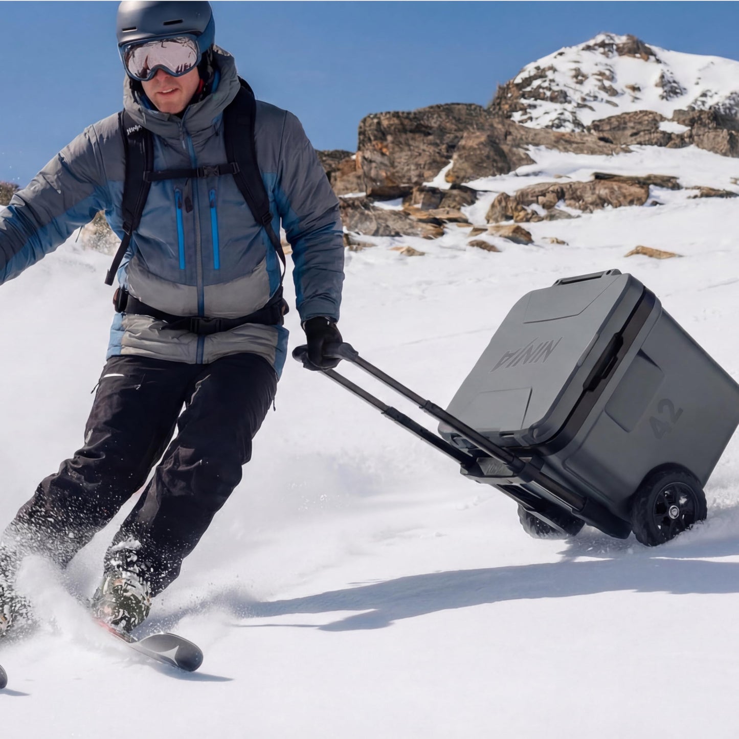 Ninja FrostVault 42qt Wheeled Cooler with Cold Dry Zone | Integrated Fridge-Temp Dry Storage Drawer | Premium Heavy-Duty Insulated Cooler | Keeps Ice Cold for Days | Lakeshore Blue | FB242BL