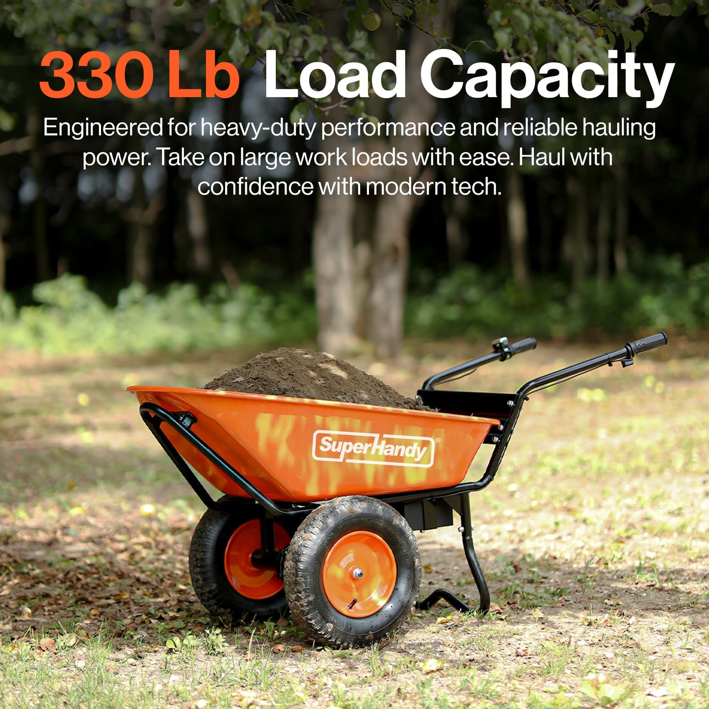 SuperHandy Electric Wheelbarrow – 48V Li-Ion Battery,330 lbs (150 kg) Capacity, 85L Steel Powder Coated Tub, Material & Debris Hauler Utility Cart