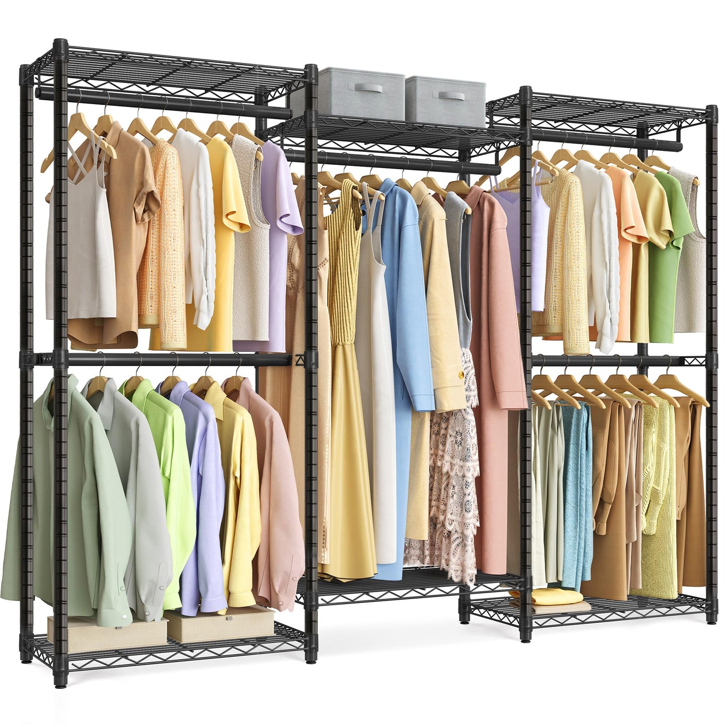 SONGMICS Heavy-Duty Clothes Rack, Garment Rack, Portable Closet, 68.7-Inch Wide Clothing Rack with Adjustable Mesh Shelves and Hanging Rails, Ink Black ULGR433B01