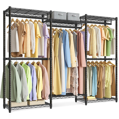SONGMICS Heavy-Duty Clothes Rack, Garment Rack, Portable Closet, 68.7-Inch Wide Clothing Rack with Adjustable Mesh Shelves and Hanging Rails, Ink Black ULGR433B01
