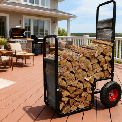 KAIDIDA Firewood Cart with Wheels: 44 X 27 X 20 in Heavy Duty 260 lbs Load for Garden Backyard Fireplace Men Women Use