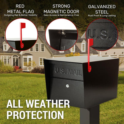 Large Locking Mailbox for Outside, RAINHOL All-Metal Modern Security Mailbox with 2 Keys, 21" x 11.2" x 10.5", Black