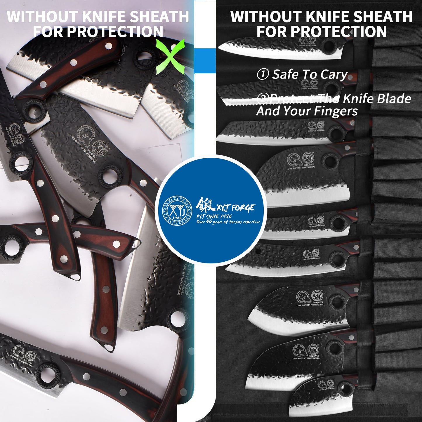XYJ Professional Serbian Chef Knife Set with Roll Bag, Japanese Culinary Knives, Meat Cleaver, Kitchen Chopping Knife, and Protective Sleeves, Perfect for Home Cooking or Outdoor Camping (13)