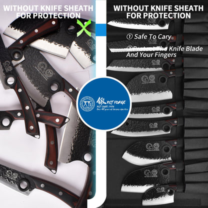 XYJ Professional Serbian Chef Knife Set with Roll Bag, Japanese Culinary Knives, Meat Cleaver, Kitchen Chopping Knife, and Protective Sleeves, Perfect for Home Cooking or Outdoor Camping (13)