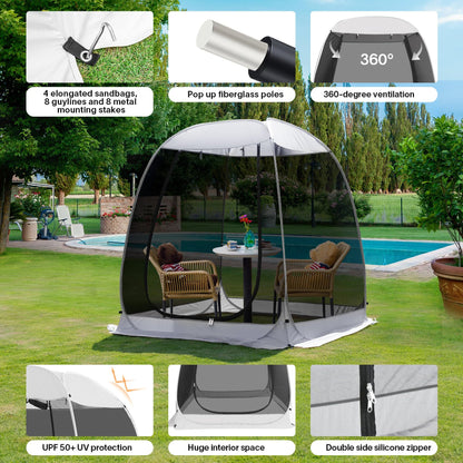 Alvantor 6'x 6' Pop Up Screen House Tent, Instant Outdoor Gazebo with Mosquito Netting & UPF 50+ Sun Protection, Portable Canopy Shelter for Patio, Backyard, Camping (Fits 2-3 Adults),Gray