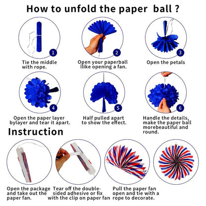 26Pcs Patriotic Decorations 4th of July Decorations LOVE USA Banner Red White Blue Paper Fans Star Streamer Pom Poms Hanging Swirls for Veterans Labor Presidents Flag Memorial Day