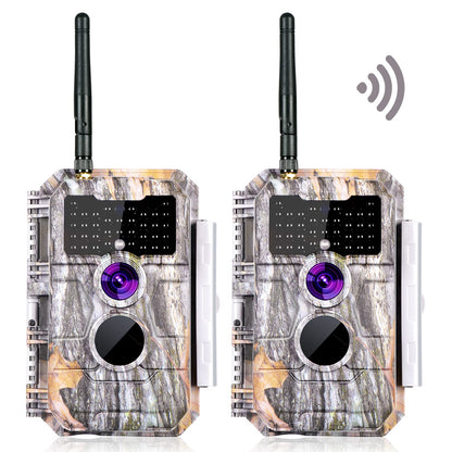 BLAZEVIDEO 2-Pack Wireless Trail Camera WiFi Stealth Camouflage Game & Wildlife Cameras Night Vision for Hunting 32MP 1296P Wildlife Deer Camera No Flash Motion Activated IP66 Waterproof & Time Lapse