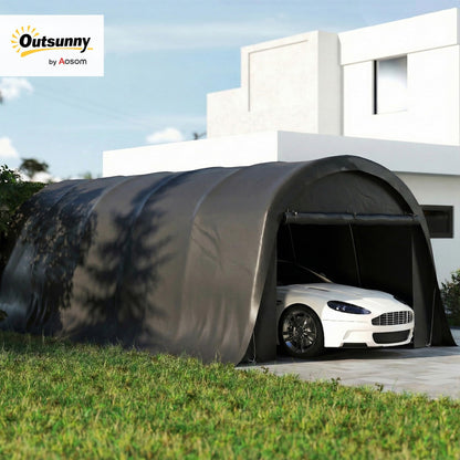 Outsunny 12' x 23.6' Heavy Duty Carport, Portable Garage Car Canopy Tent with UPF50+ Sun Protection, Galvanized Frame, Large Roll-Up Door for Cars, Trucks, Boats, Motorcycle, Bike, Dark Gray