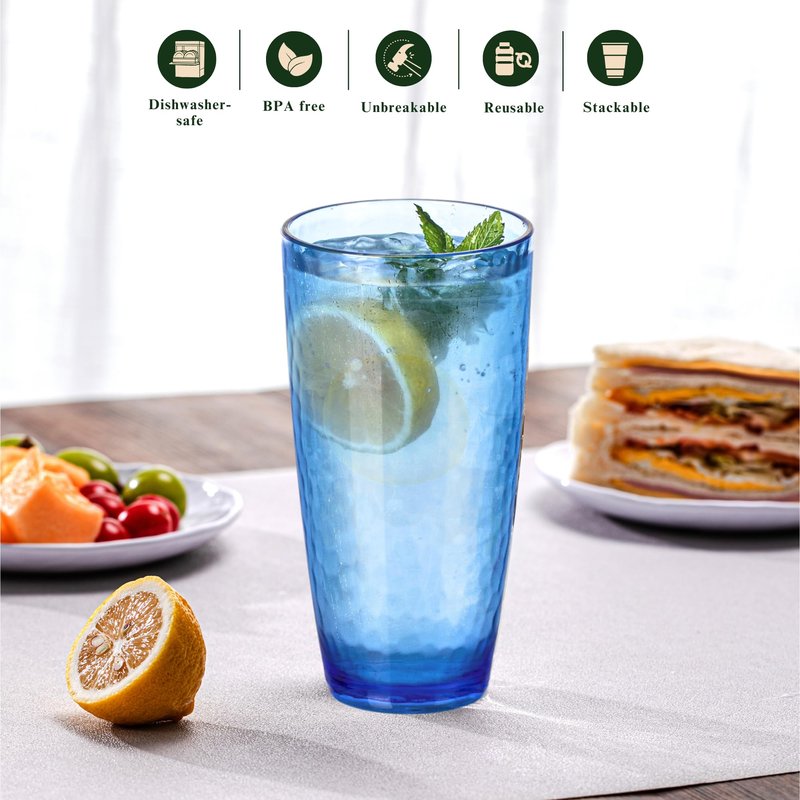 MIYOPESI 26oz Colorful Acrylic Glasses Drinkware (Set of 8), Hammered Design Shatter-Proof Plastic Cups, Reusable Plastic Drinking Tumblers, Stackable, BPA-Free, Dishwasher-Safe…