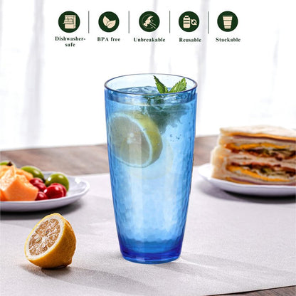 MIYOPESI 26oz Colorful Acrylic Glasses Drinkware (Set of 8), Hammered Design Shatter-Proof Plastic Cups, Reusable Plastic Drinking Tumblers, Stackable, BPA-Free, Dishwasher-Safe…