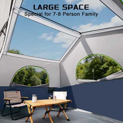 HG 8 Person Camping Tent - Portable Cabin Tent for Camp, Windproof Fabric Easy Set Up Family Tent Outdoor for Hiking, Backpacking, Traveling (Dark Blue)