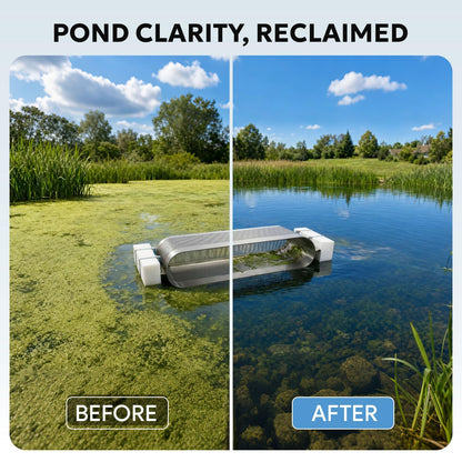 Godgetory Pond & Lake Skimmer Tool, Floating & Submerged Debris Remover, 40LB Heavy-Duty Stainless Steel Mesh, Wide-Mouth Collection, Shore or Boat Operated Drag System with Ropes