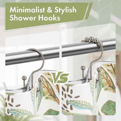 Amazer Shower Curtain Hooks - 12PCS Rust-Resistant Metal Double Rings for Smooth Rolling | Nickel Finish