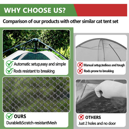 CypherX Extra Large Catio Outdoor Cat Enclosure, 3-Tier Cat Tents with Tunnels for Indoor Cats/Pop Up Cube, Cat Tower Playpen with 2 Tunnels and Tents, Portable Pet Playhouse for Outside, Patio(Grey)