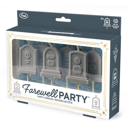 Genuine Fred Farewell Party Tombstone Birthday Candles – Set of 6 Gravestone Cake Toppers with Wooden Picks – Fun Candles for Milestone Birthdays, Retirements, and Halloween